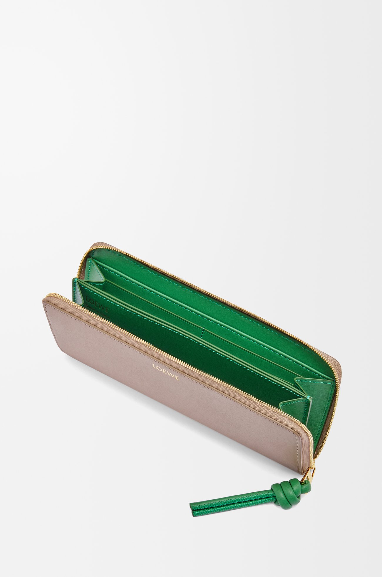 LOEWE Knot zip around wallet in shiny nappa calfskin Sand/Tropical Green plp_rd