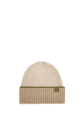 LOEWE 羊毛毛線帽 米色/綠色 plp_rd