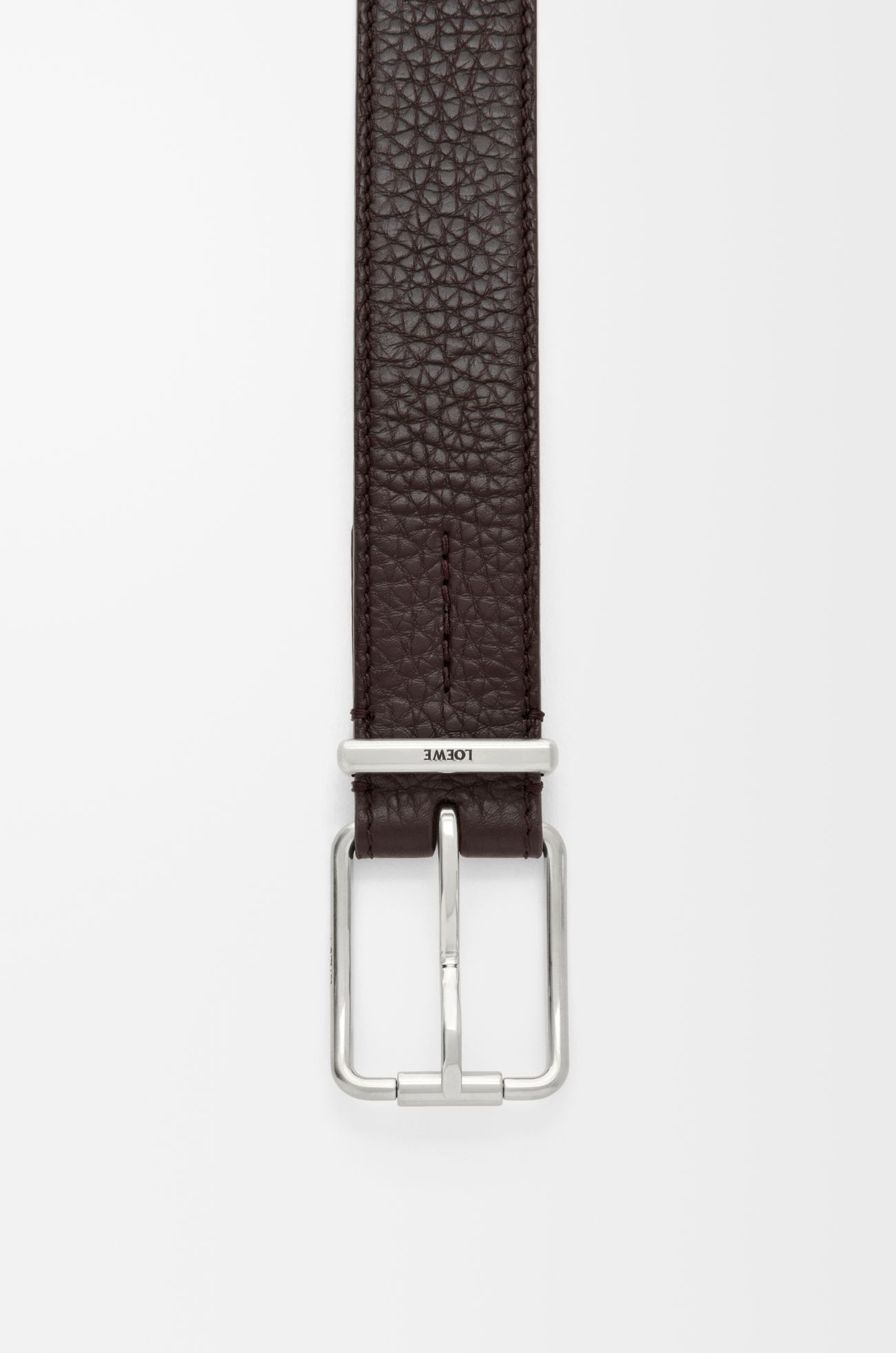 LOEWE 柔软粒面牛皮革经典腰带 深红色/复古钯金色