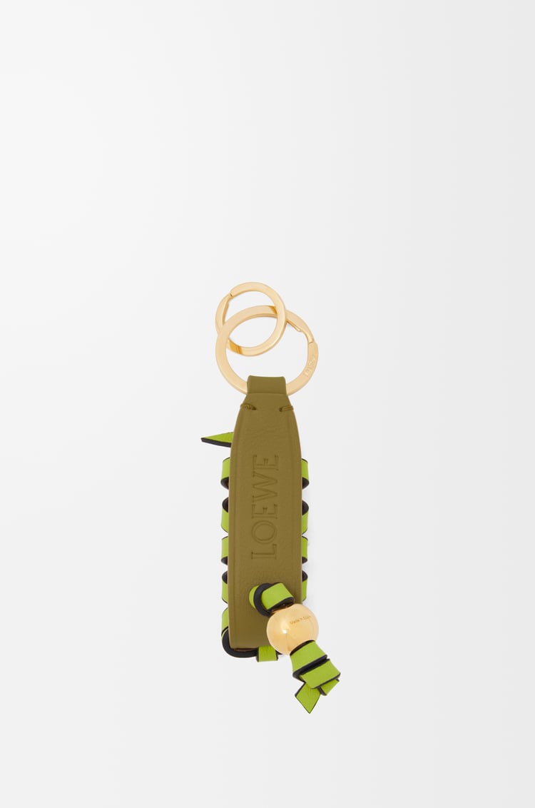 LOEWE Cross braided keyring in classic calfskin Olive/ Dark Khaki Green