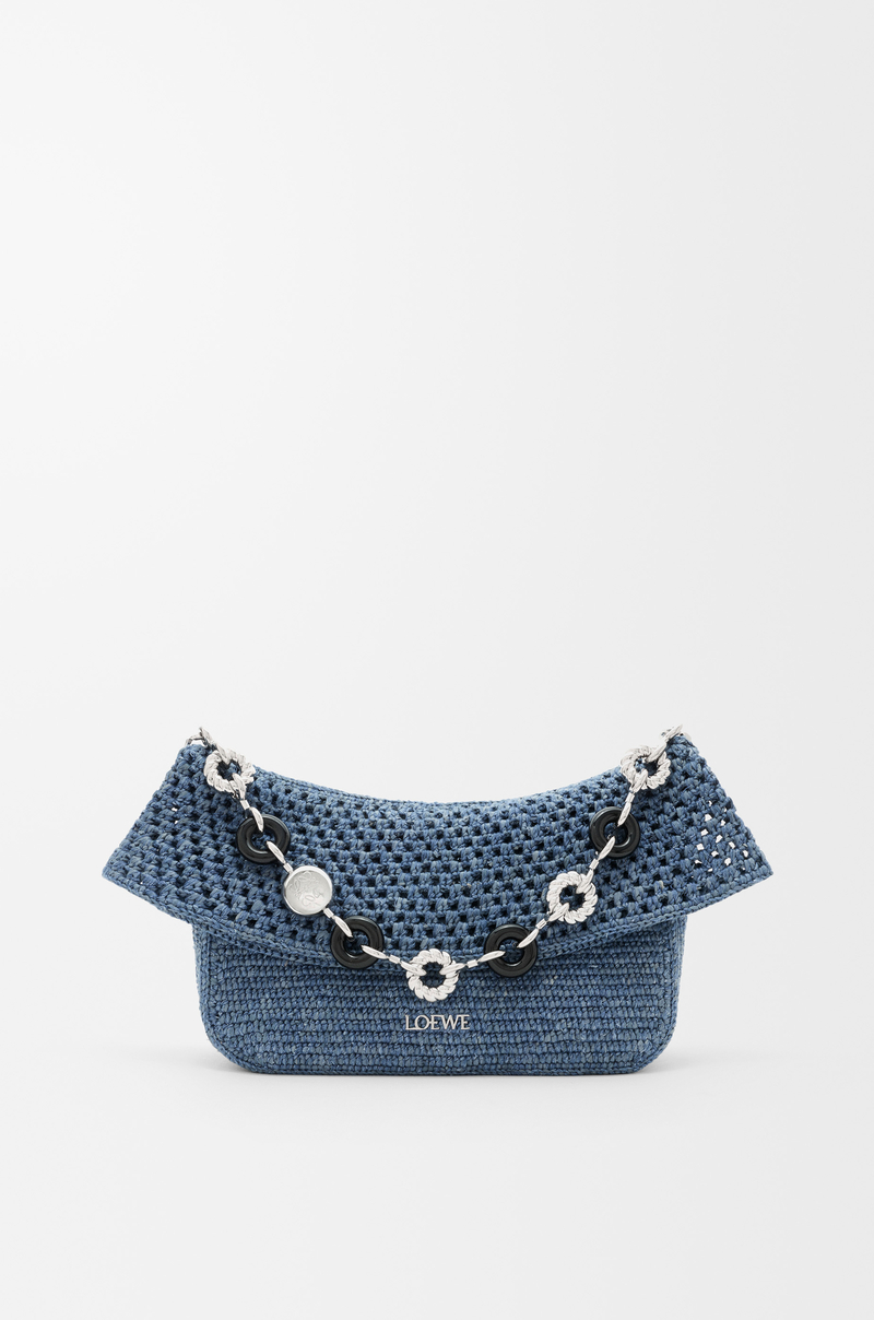 LOEWE Bolso Ola mediano en crochet Azul Vaquero