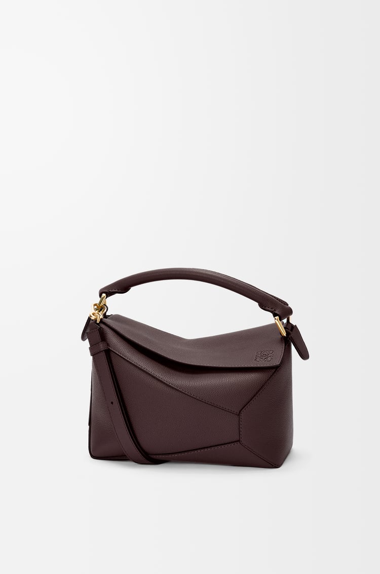 LOEWE Petit sac Puzzle Edge en cuir de veau grainé souple Brownie Foncé