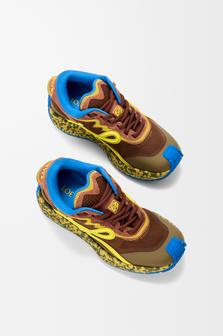 LOEWE Zapatilla Pogo en punto técnico y ante Marrón/Verde/Caqui