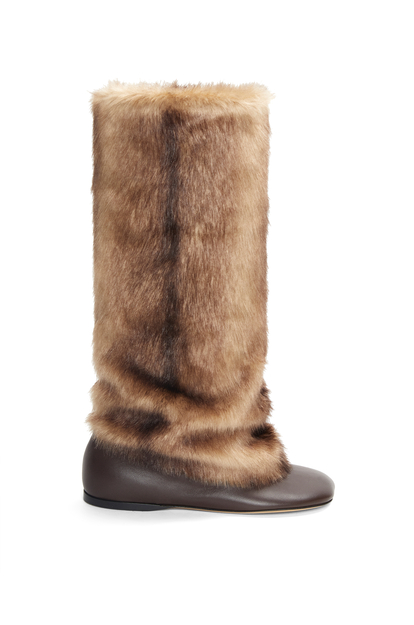 LOEWE Toy boot in faux fur and nappa lambskin Shitake/Beige Multitone