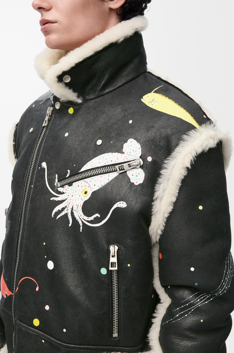 LOEWE Chaqueta biker en lana de oveja Negro/Blanco