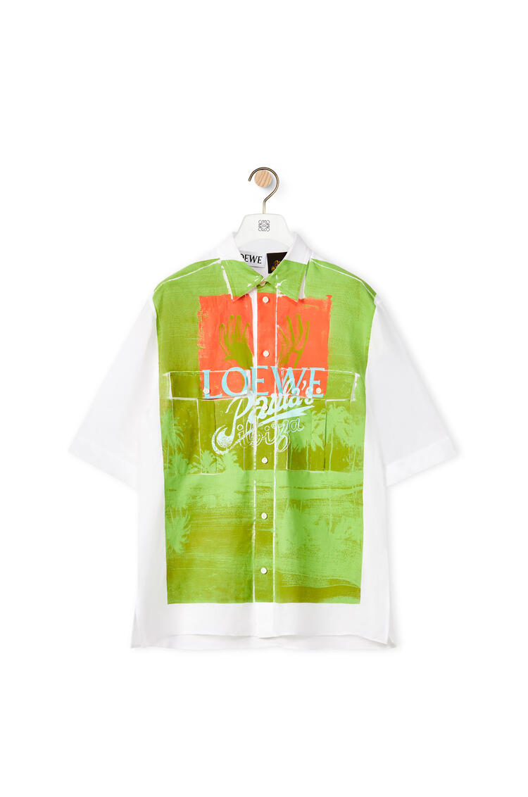 LOEWE Camisa de manga corta en lino con estampado de palmeras Blanco/Multicolor