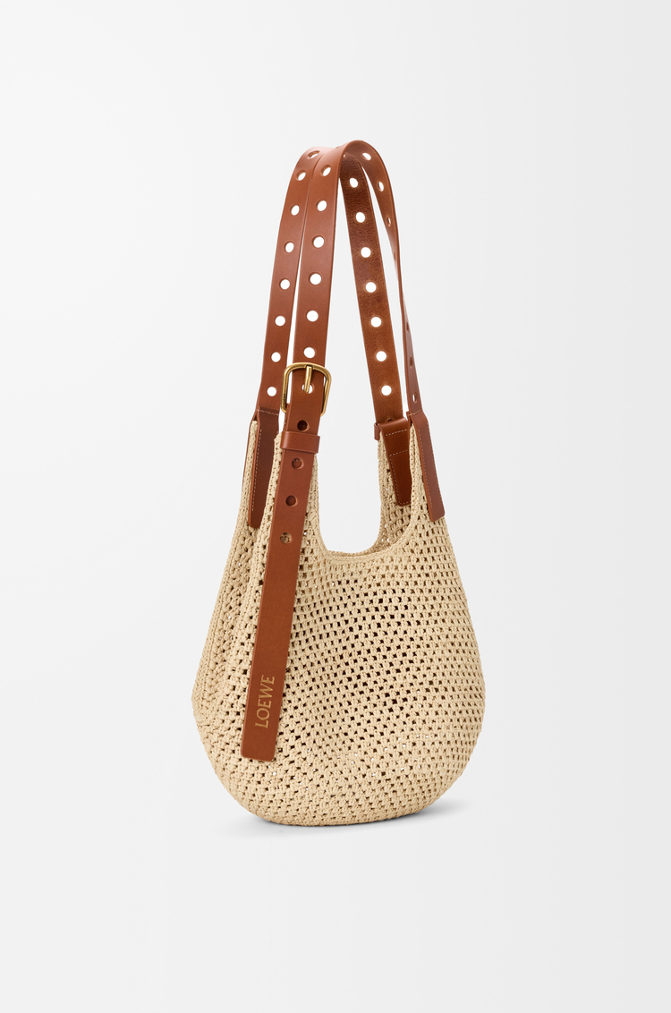 LOEWE Small Punch Hole hobo in raffia and calfskin Natural/Tan