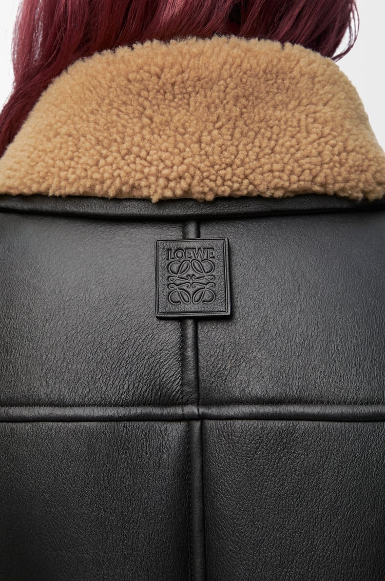 LOEWE Double-breasted coat in shearling Camel/Black