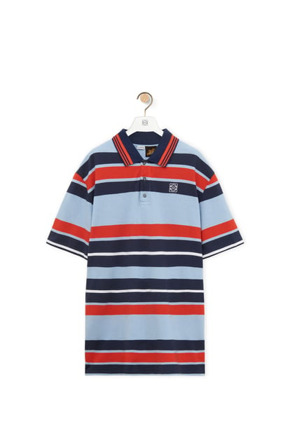 LOEWE Oversized fit Polo in cotton and linen Blue/Navy/Red