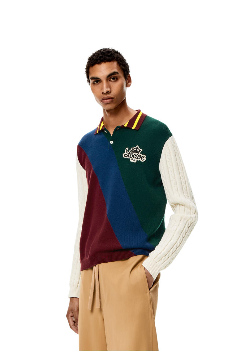 LOEWE Patchwork polo collar sweater in wool Green/Blue/Burgundy pdp_rd
