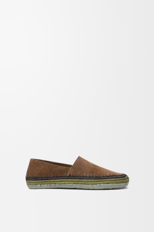 LOEWE Rio slipper in suede and raffia Brown
