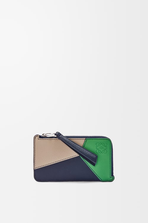 LOEWE 經典小牛皮 Puzzle 硬幣卡夾 沙色/熱帶綠