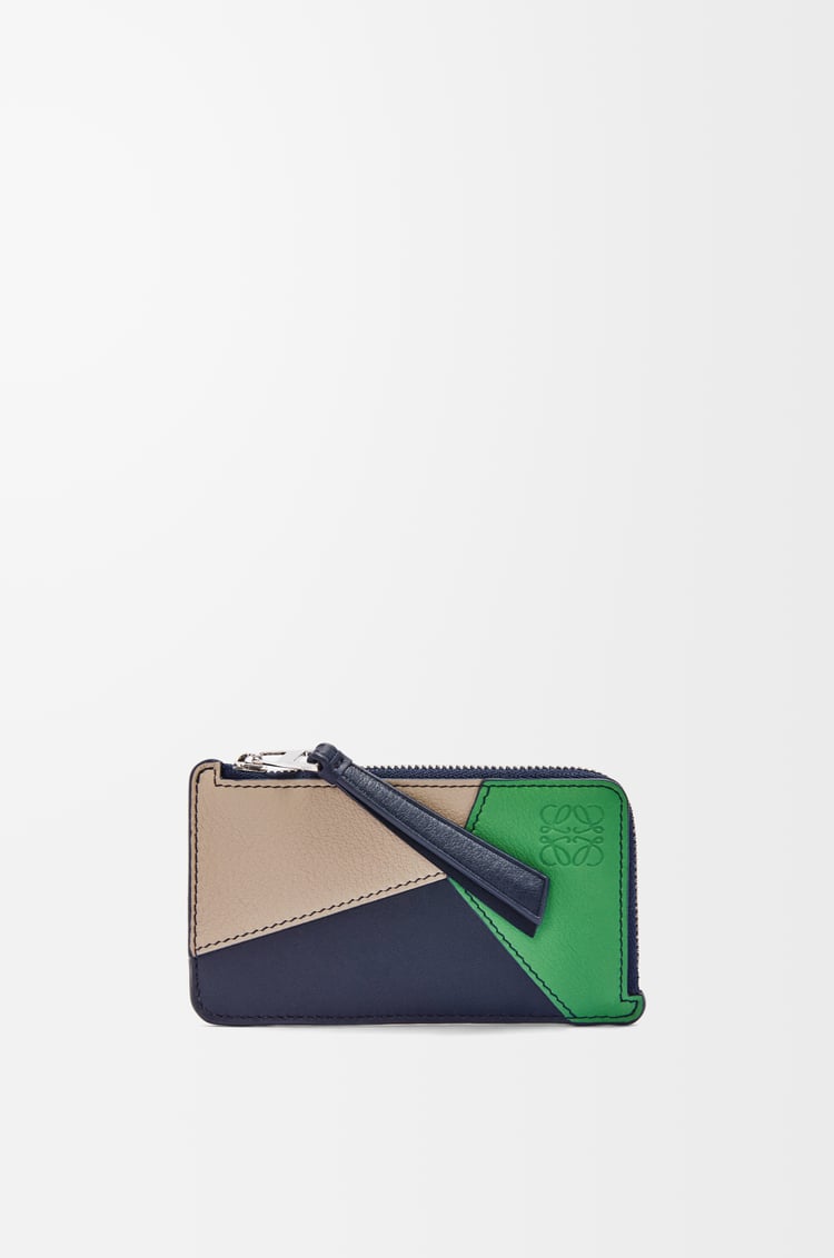 LOEWE Puzzle coin cardholder in classic calfskin Sand/Tropical Green