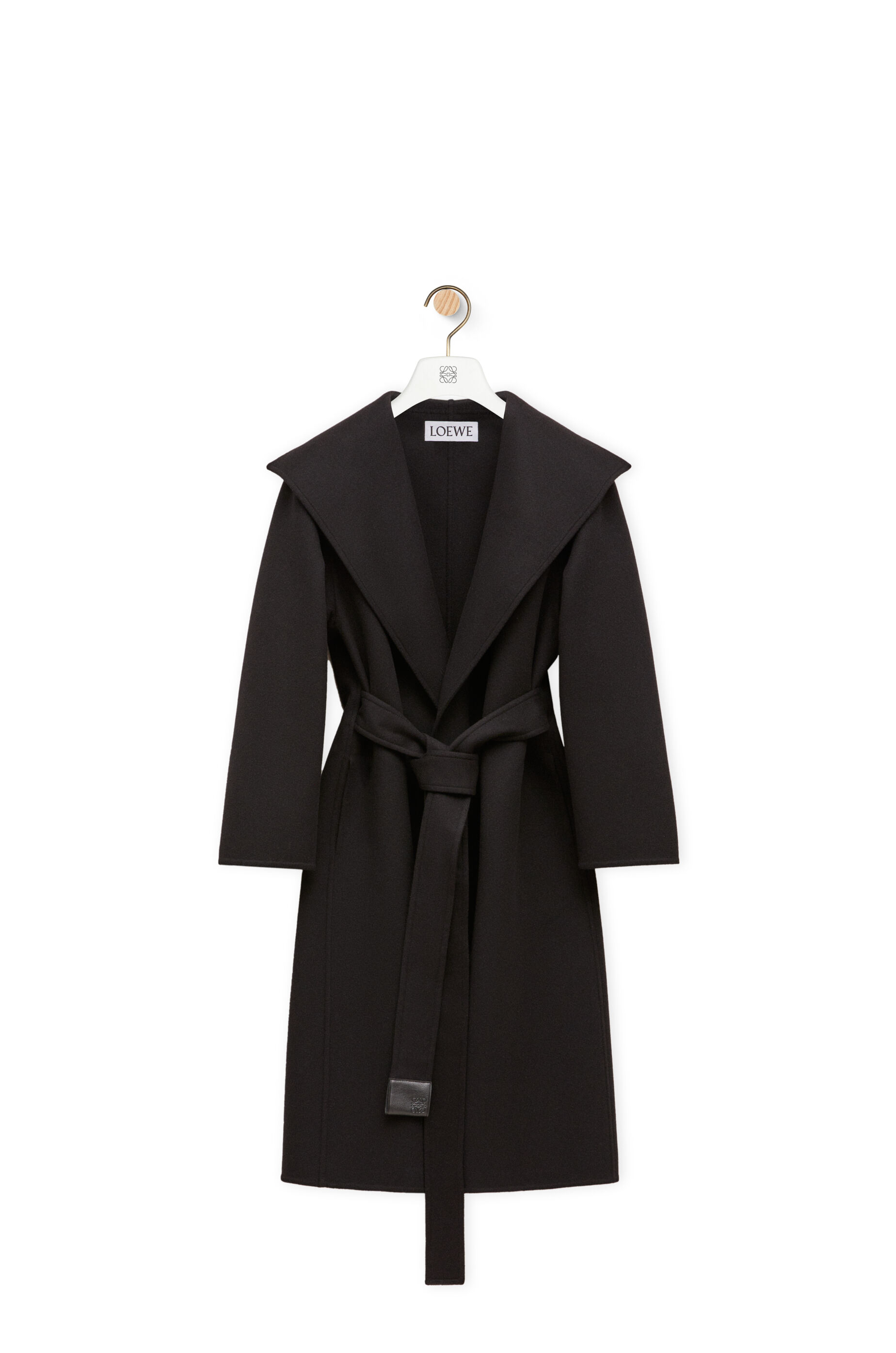 Loewe Belted Coat in Wool and Cashmere for Woman 42 Taupe Melange Wool Cashmere