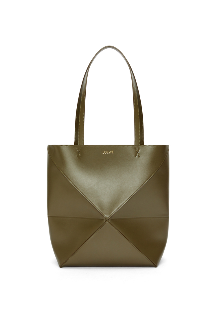 Medium Puzzle Fold tote in shiny calfskin Dark Khaki Green - LOEWE
