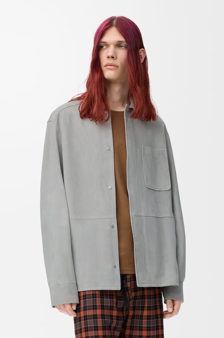 LOEWE Overshirt in suede lambskin Light Grey