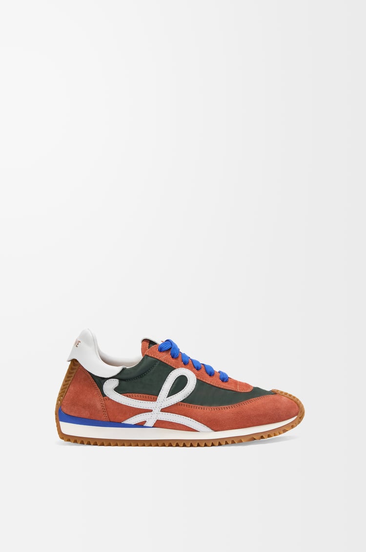 LOEWE Flow Runner 2.0 in nylon and suede Khaki/White/Orange