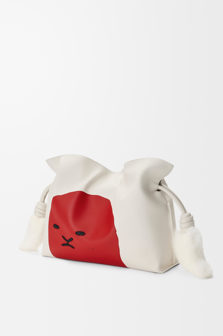 LOEWE ライオン インターシャ フラメンコクラッチ ミディアム（カーフ） ホワイト/レッド