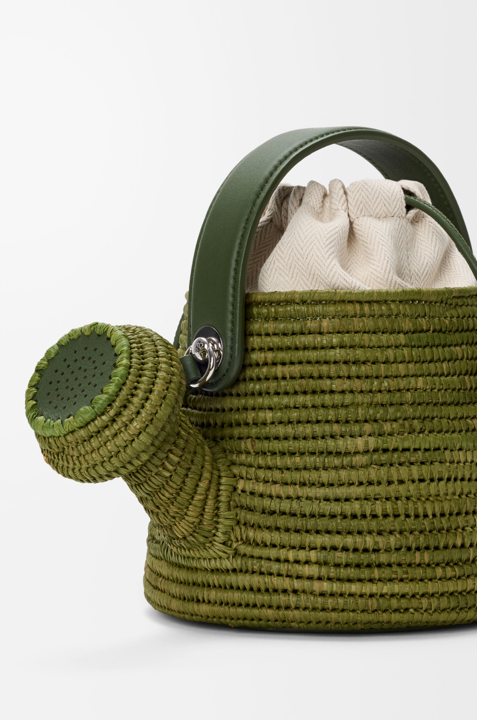 Watering Can bag in raffia and calfskin Green - LOEWE USA Official