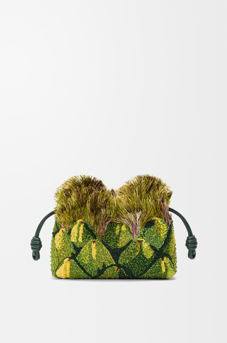 LOEWE Mini Flamenco clutch perlé Vert Printemps