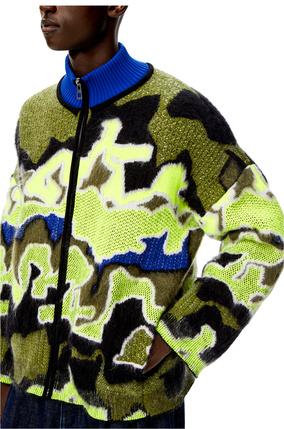 LOEWE Multicolor camouflage cardigan in mohair Blue/Yellow/Khaki Green plp_rd