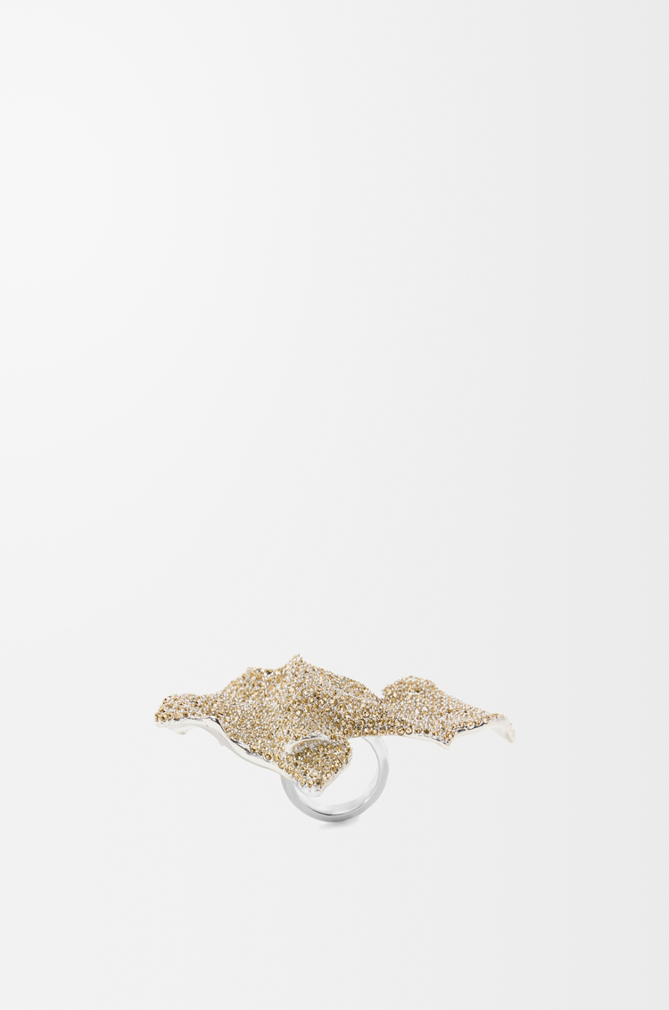 LOEWE 純銀和水晶 Glitter Fragment 寬版戒指  銀色/金黃色