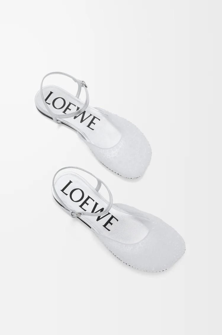 LOEWE Toy ankle strap ballerina in embellished mesh Transparent