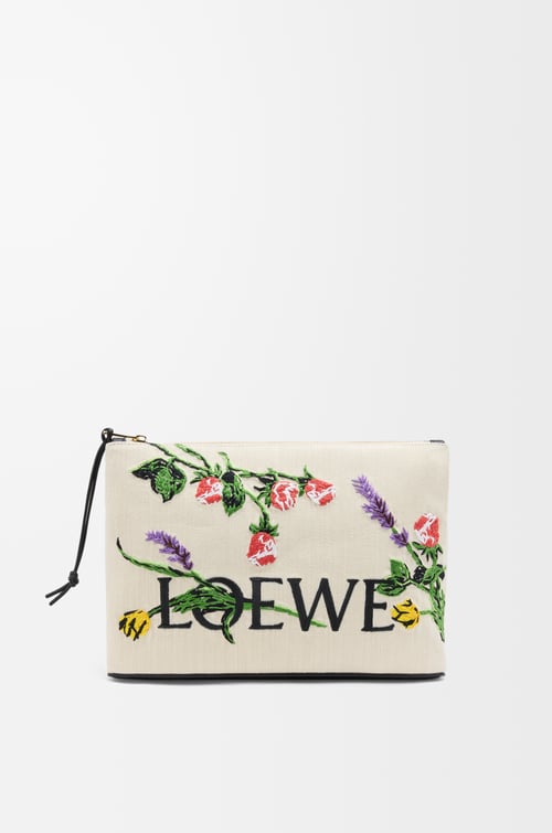 LOEWE Pouch mediano Oblong en tejido denim Crudo
