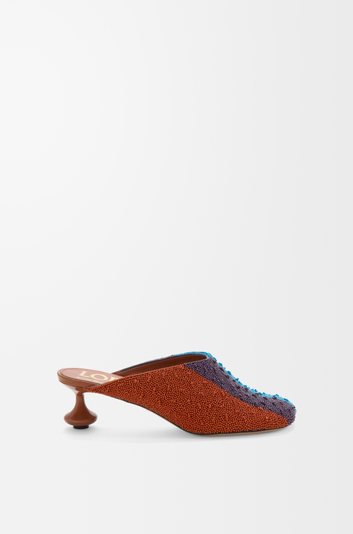 LOEWE Toy mule in embroidered canvas Caramelo/Verde Brillante
