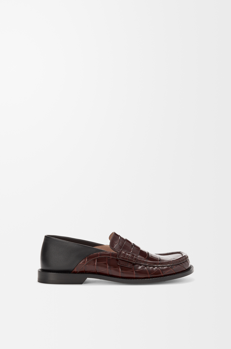 LOEWE Mocasín Campo con talón plegable en piel de ternera y piel de cordero Marrón Oscuro/Negro