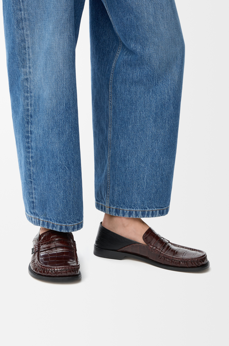 LOEWE Mocasín Campo con talón plegable en piel de ternera y piel de cordero Marrón Oscuro/Negro