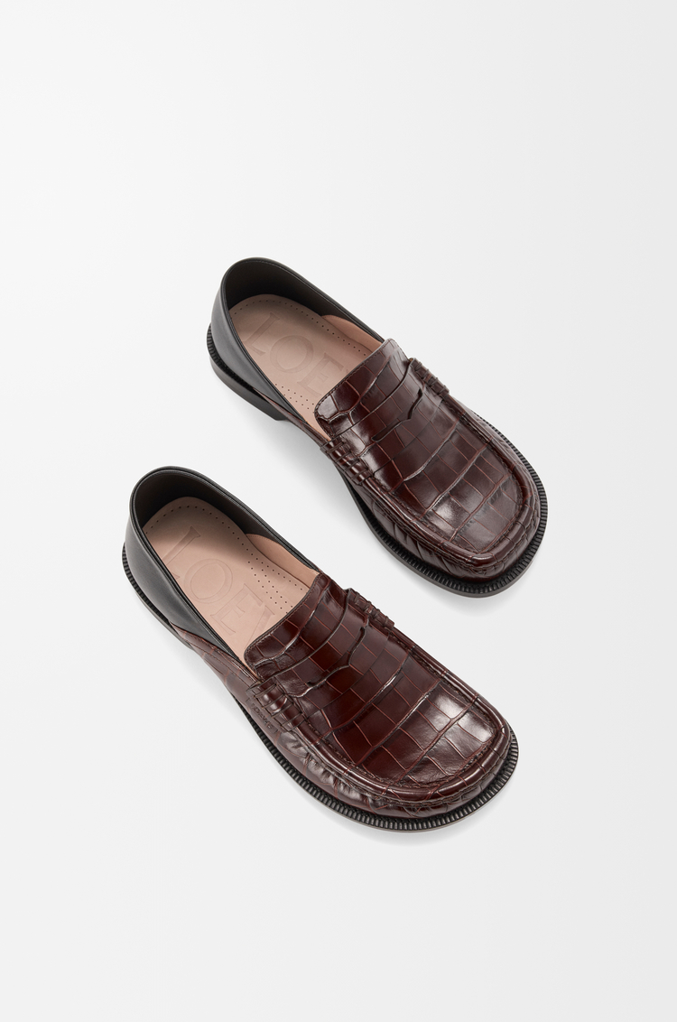 LOEWE Mocasín Campo con talón plegable en piel de ternera y piel de cordero Marrón Oscuro/Negro