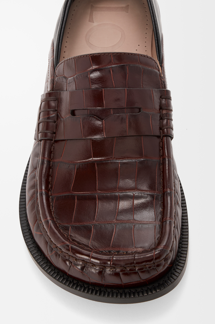 LOEWE Mocasín Campo con talón plegable en piel de ternera y piel de cordero Marrón Oscuro/Negro