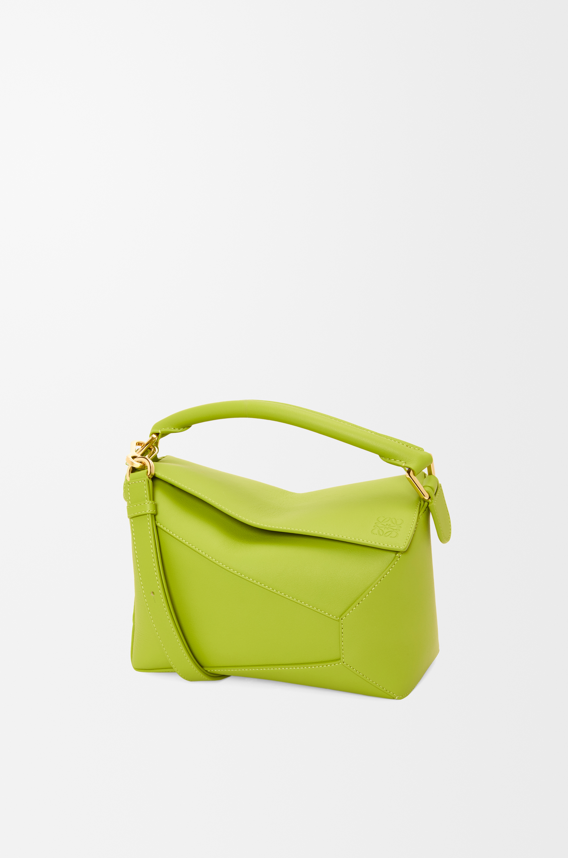 Loewe Small Leather Puzzle Edge Top Handle Bag Green One Size