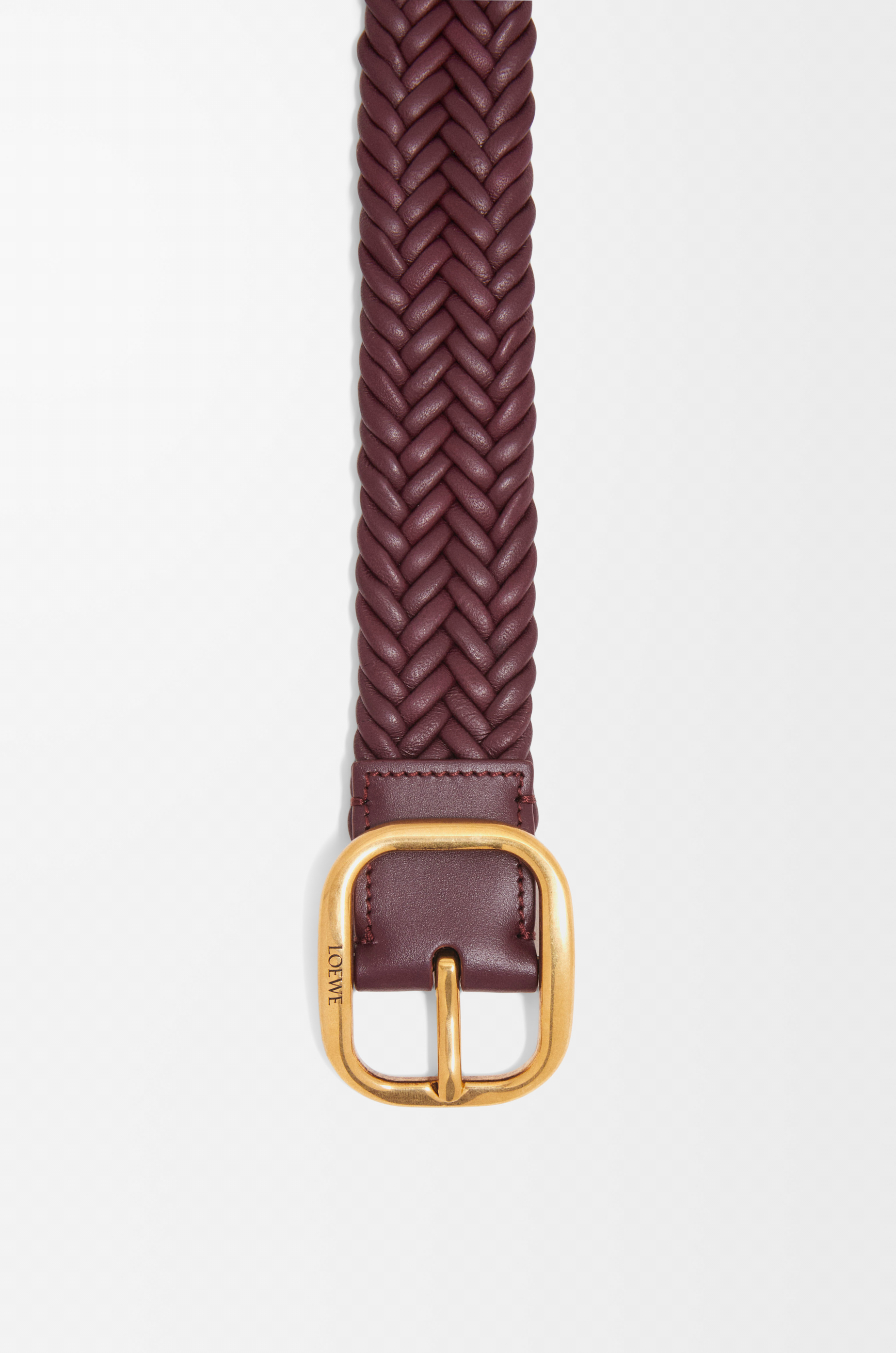 LOEWE ラウンド ソフト ウーブン ベルト（カーフ） バーガンディ/ゴールド