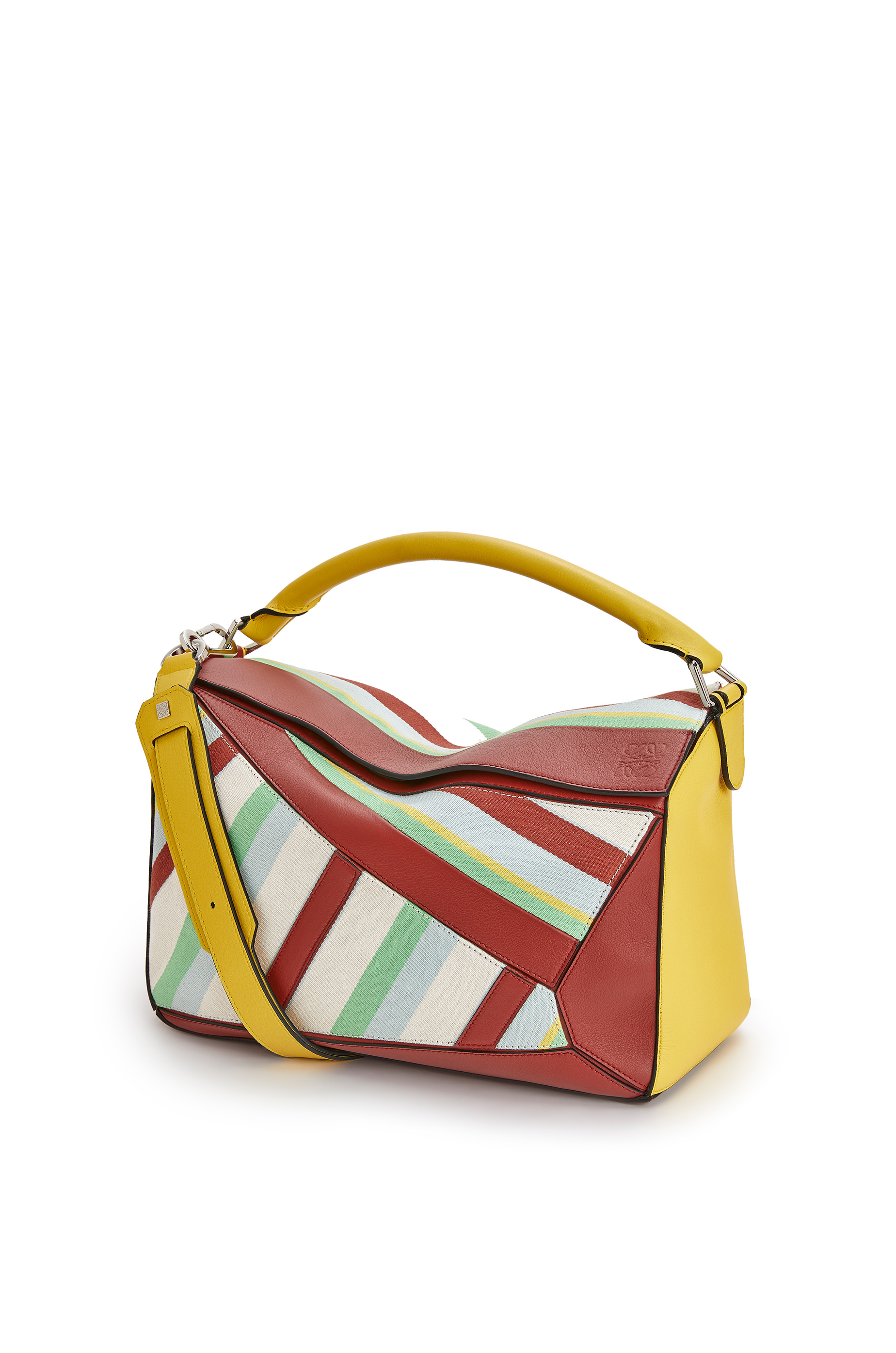 Large Puzzle bag in canvas and calfskin Yellow/Multicolour LOEWE