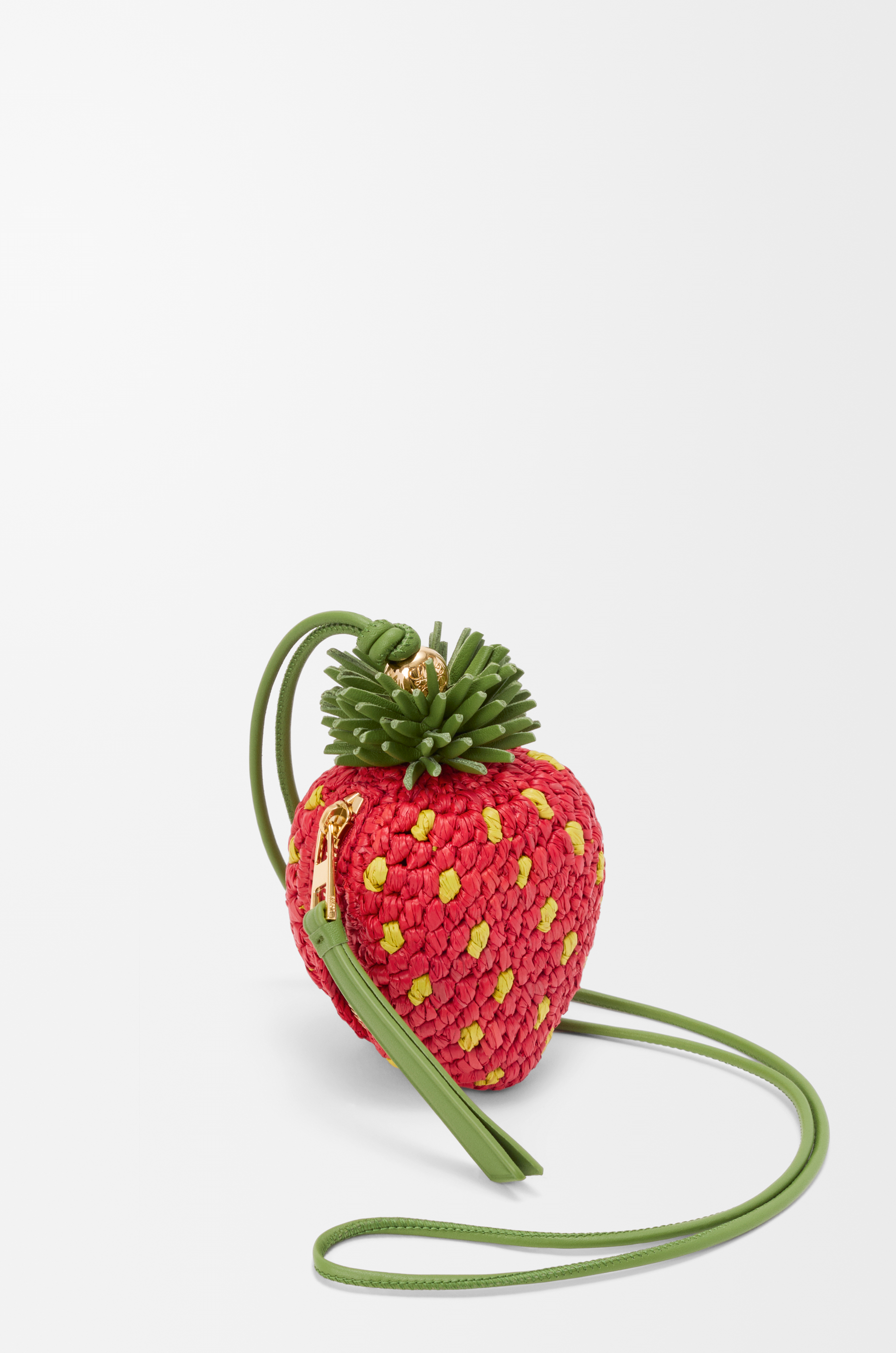 Strawberry coin purse in raffia and classic calfskin Red - LOEWE