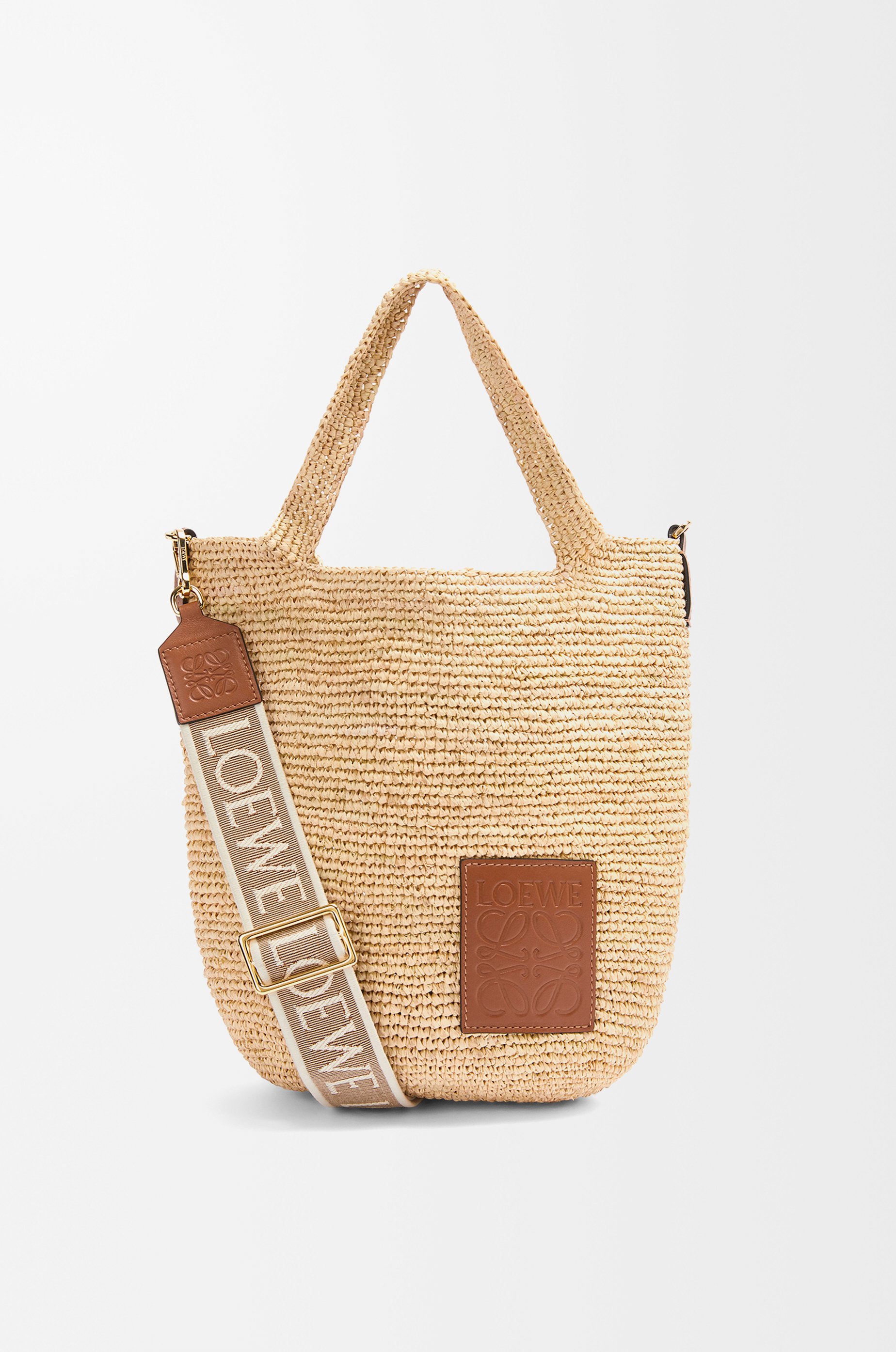 Mini Slit bag in raffia and calfskin Natural/Tan - LOEWE