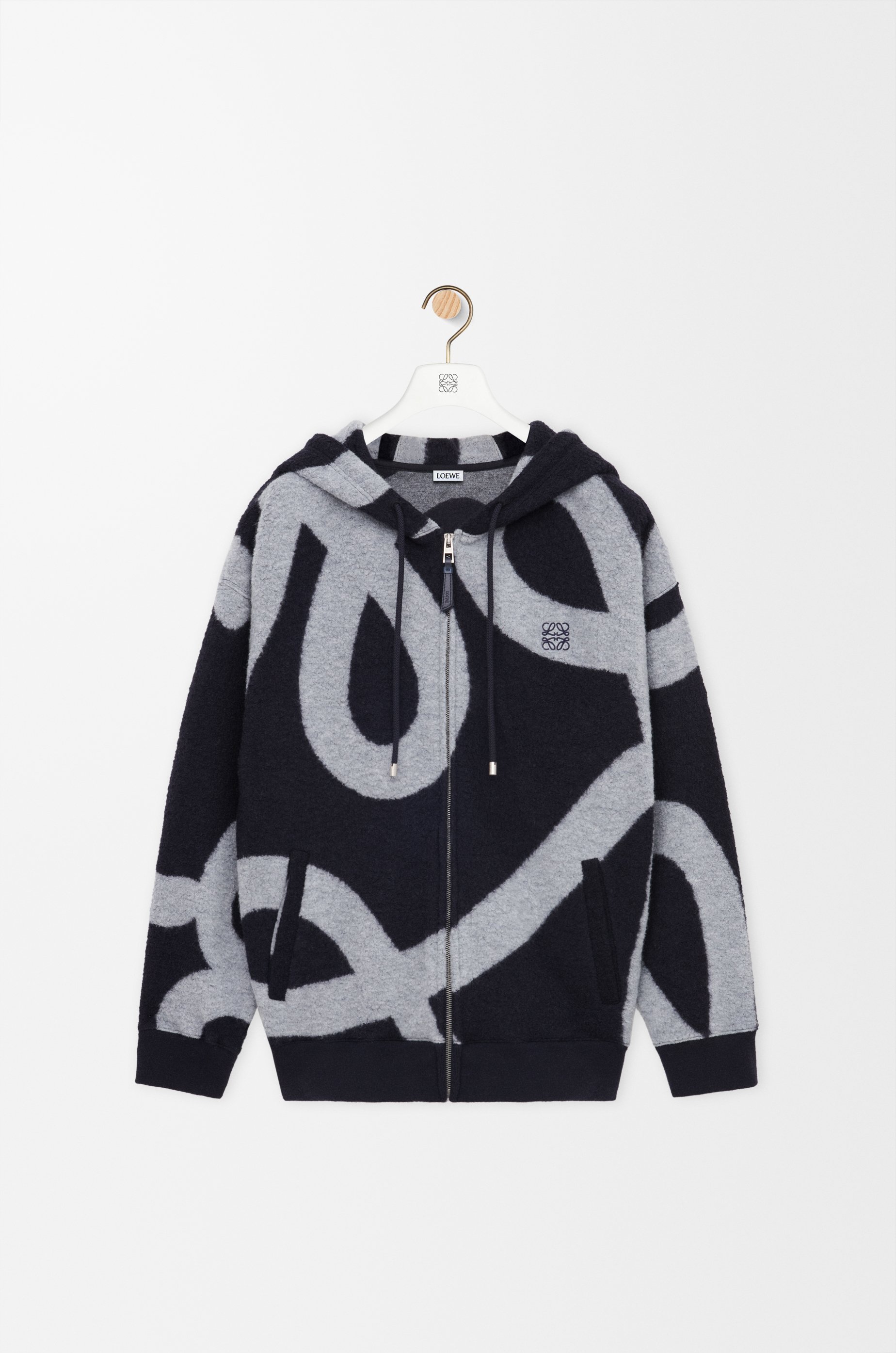Zip-up hoodie in wool and cotton Blue - LOEWE