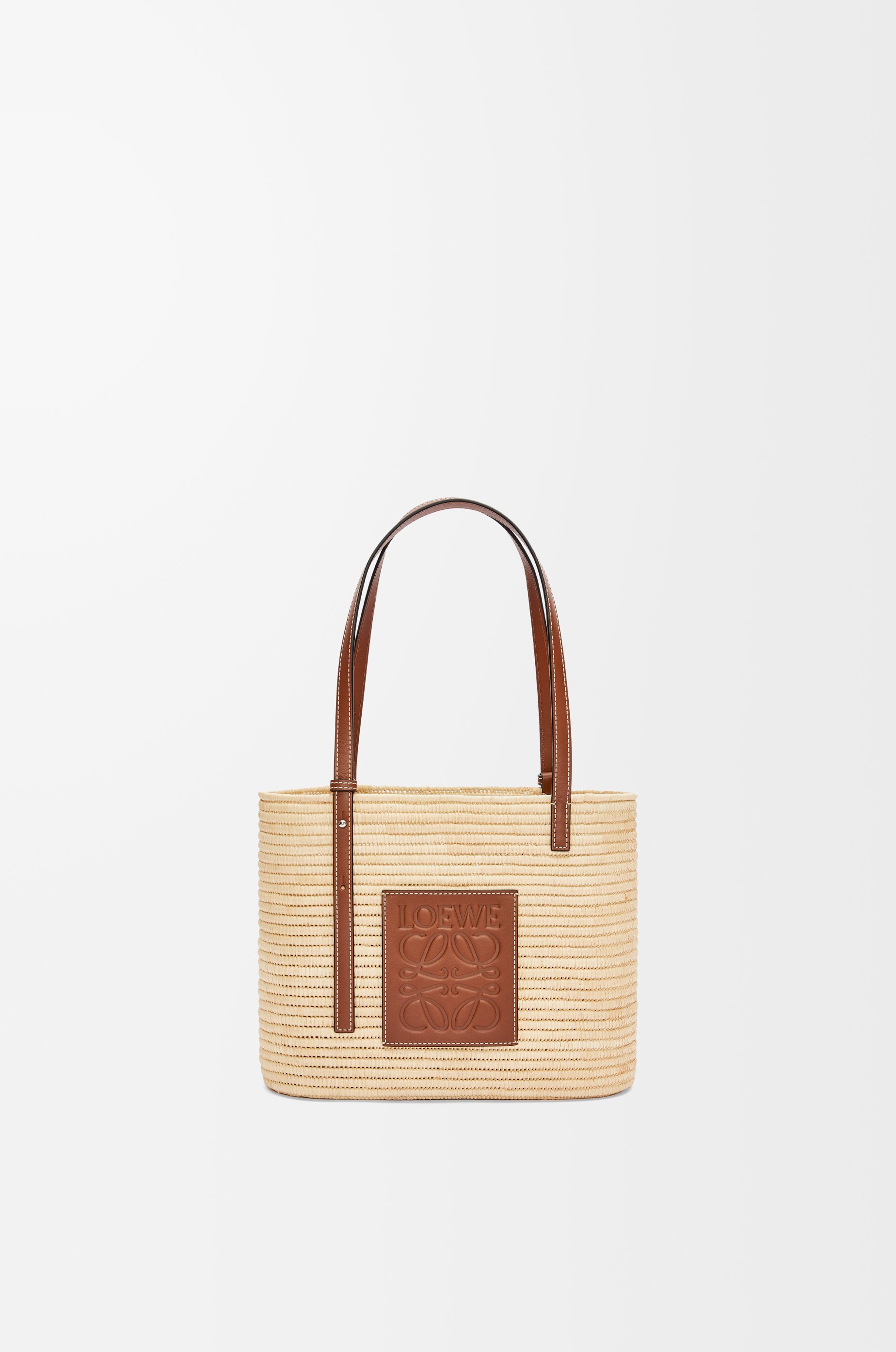 Small Square Basket bag in raffia and calfskin