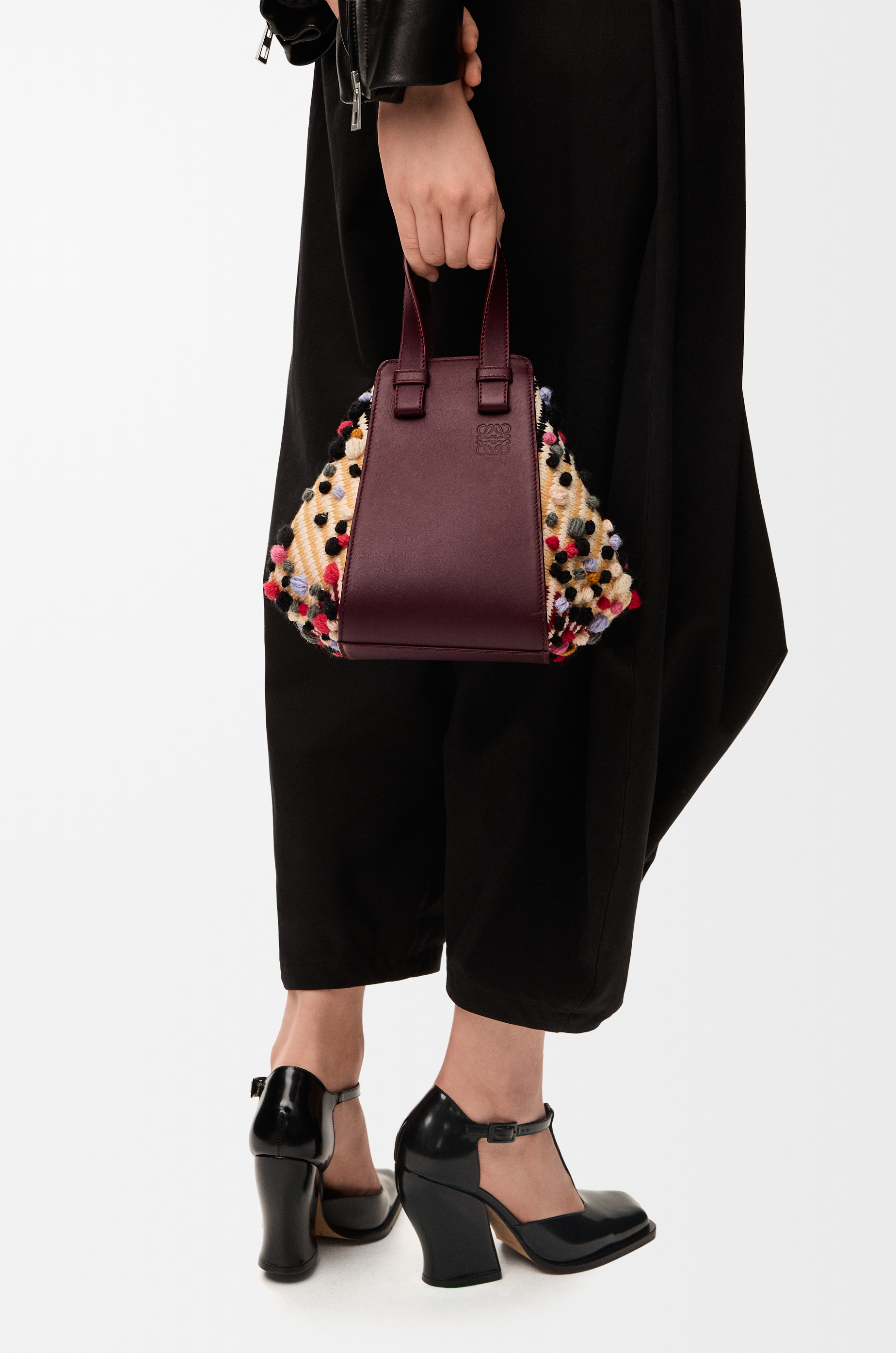 LOEWE Compact Hammock bag in embroidered textile Natural/Multicolor