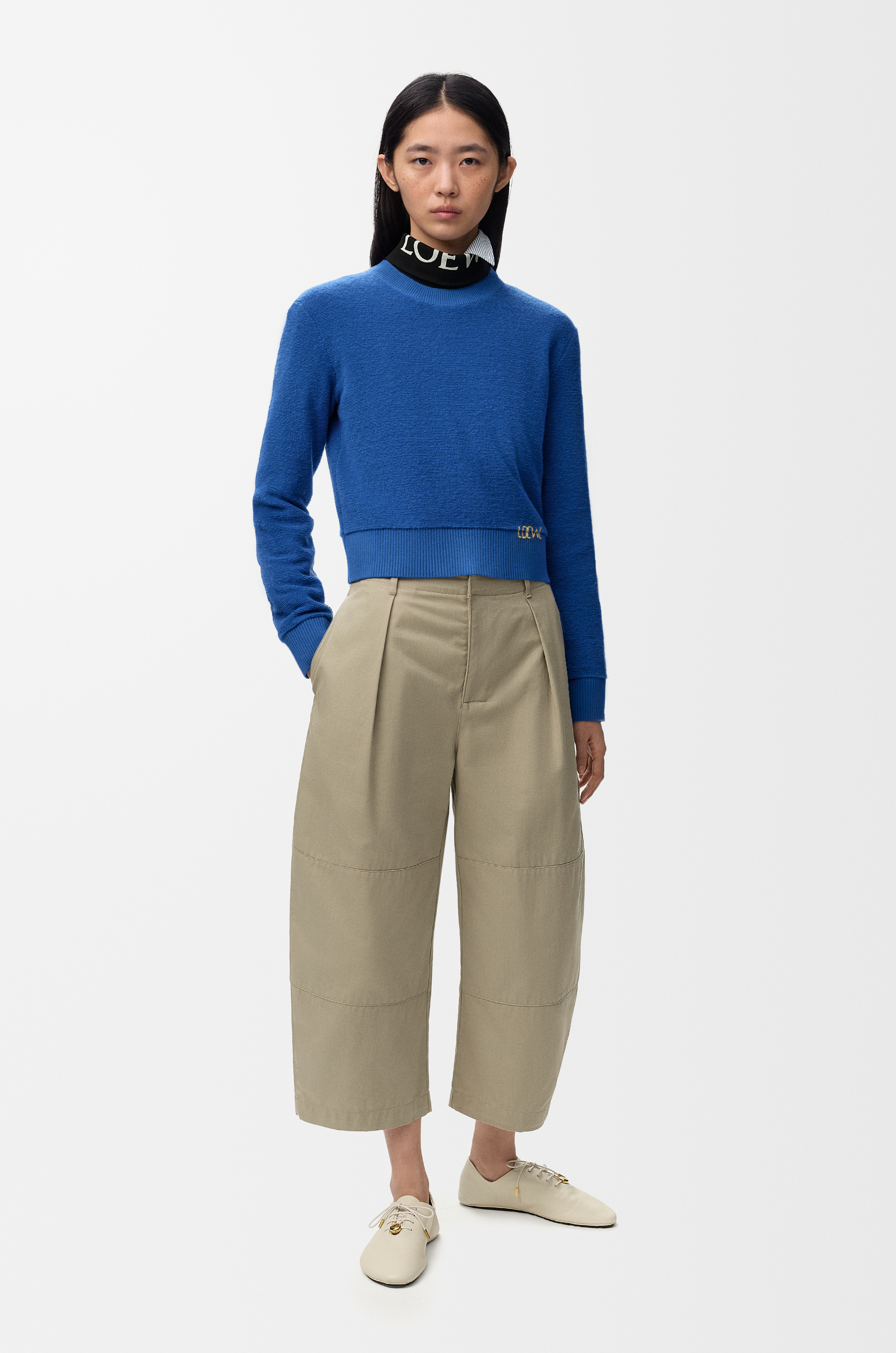 Loewe Cropped Trousers In Cotton Size: 44 For Woman In Green