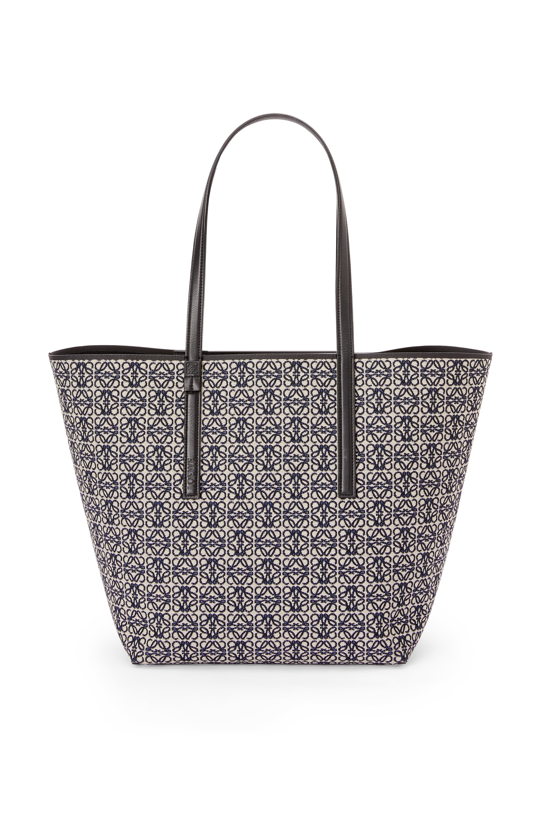 T Tote bag in Anagram jacquard and calfskin Navy/Black - LOEWE