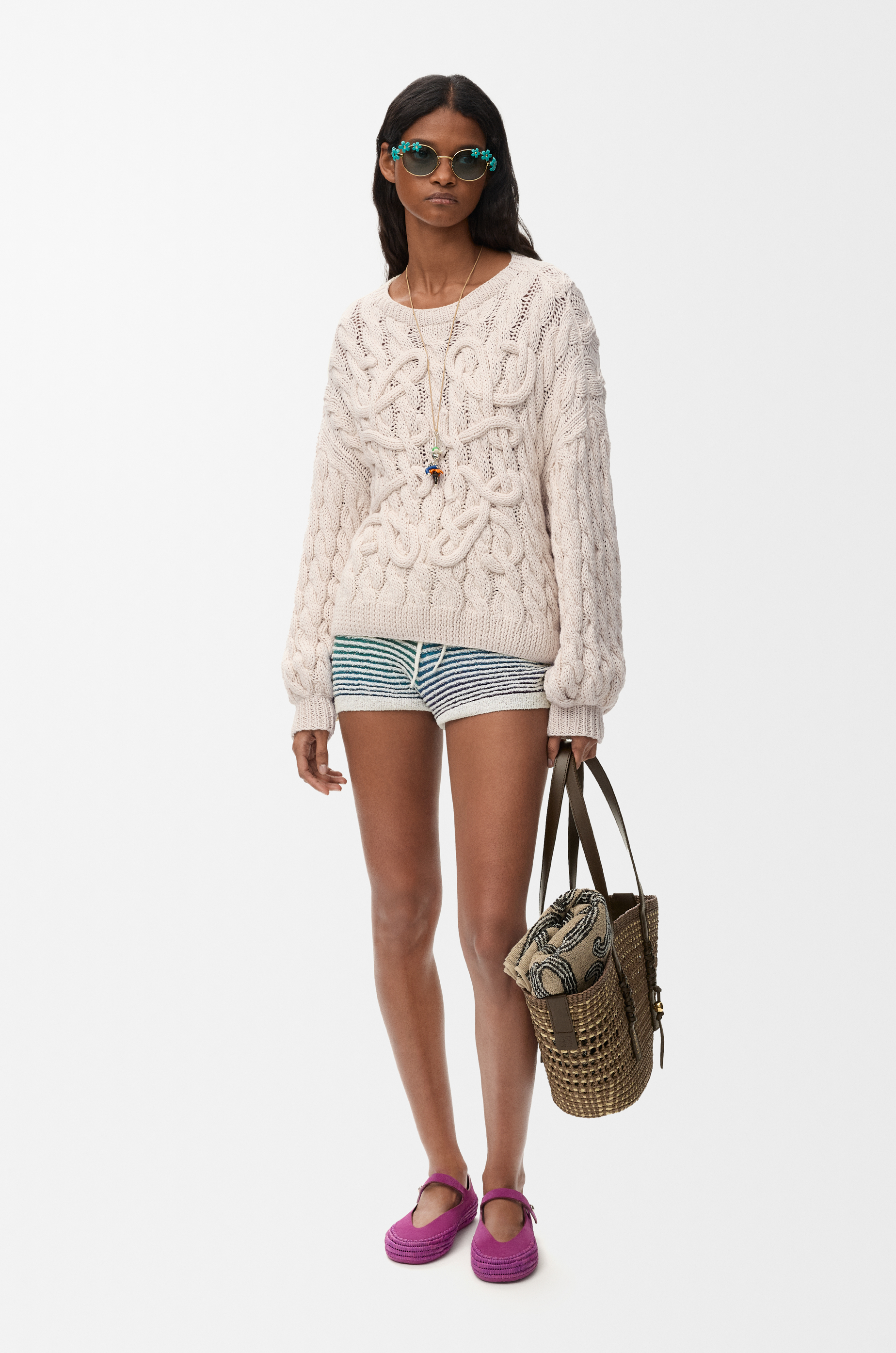 Loewe Anagram Sweater In Cotton And Wool Blend Size: Xs For Woman In Neutral