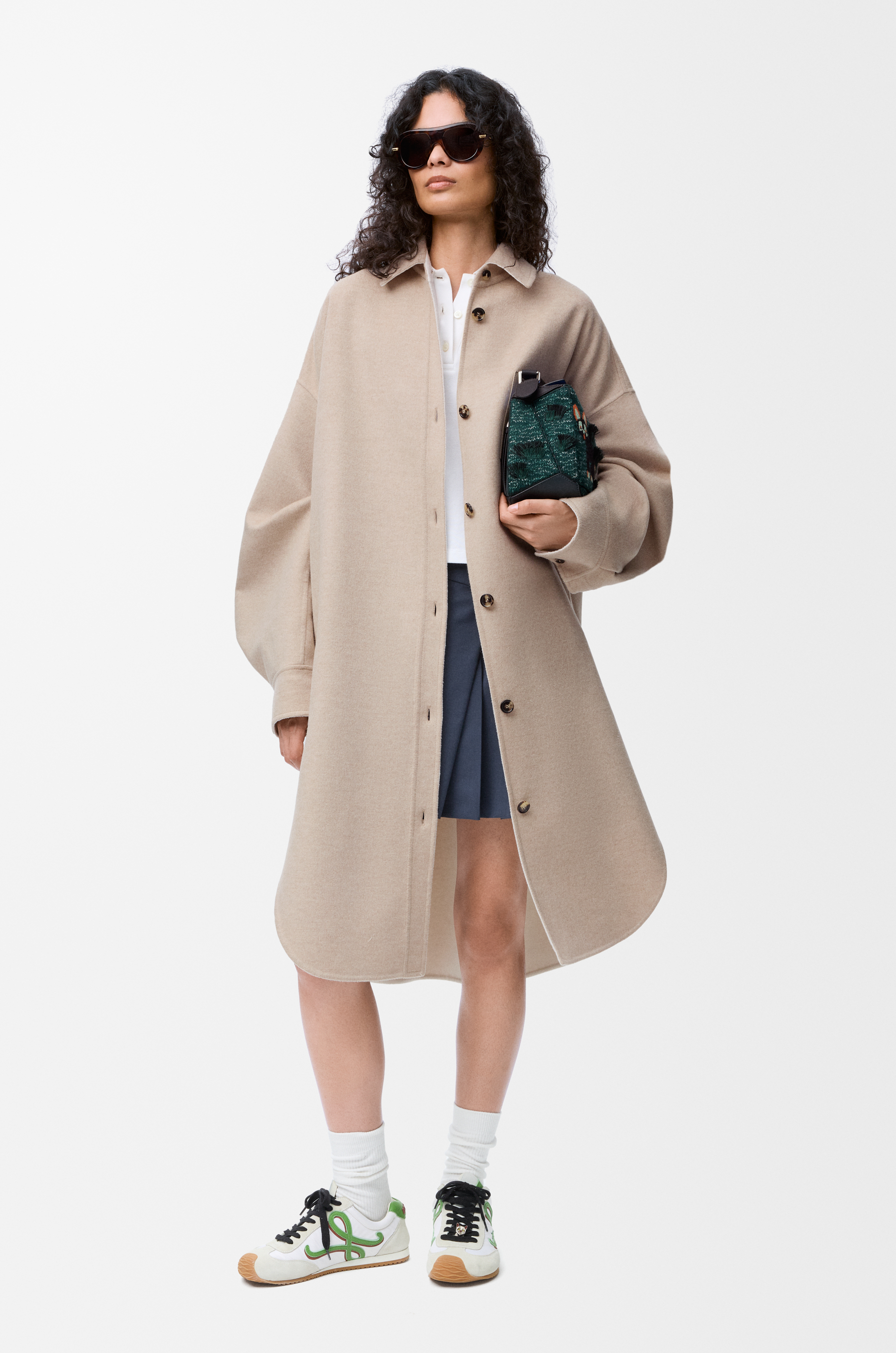 LOEWE Coat in wool and cashmere Sandstone/White