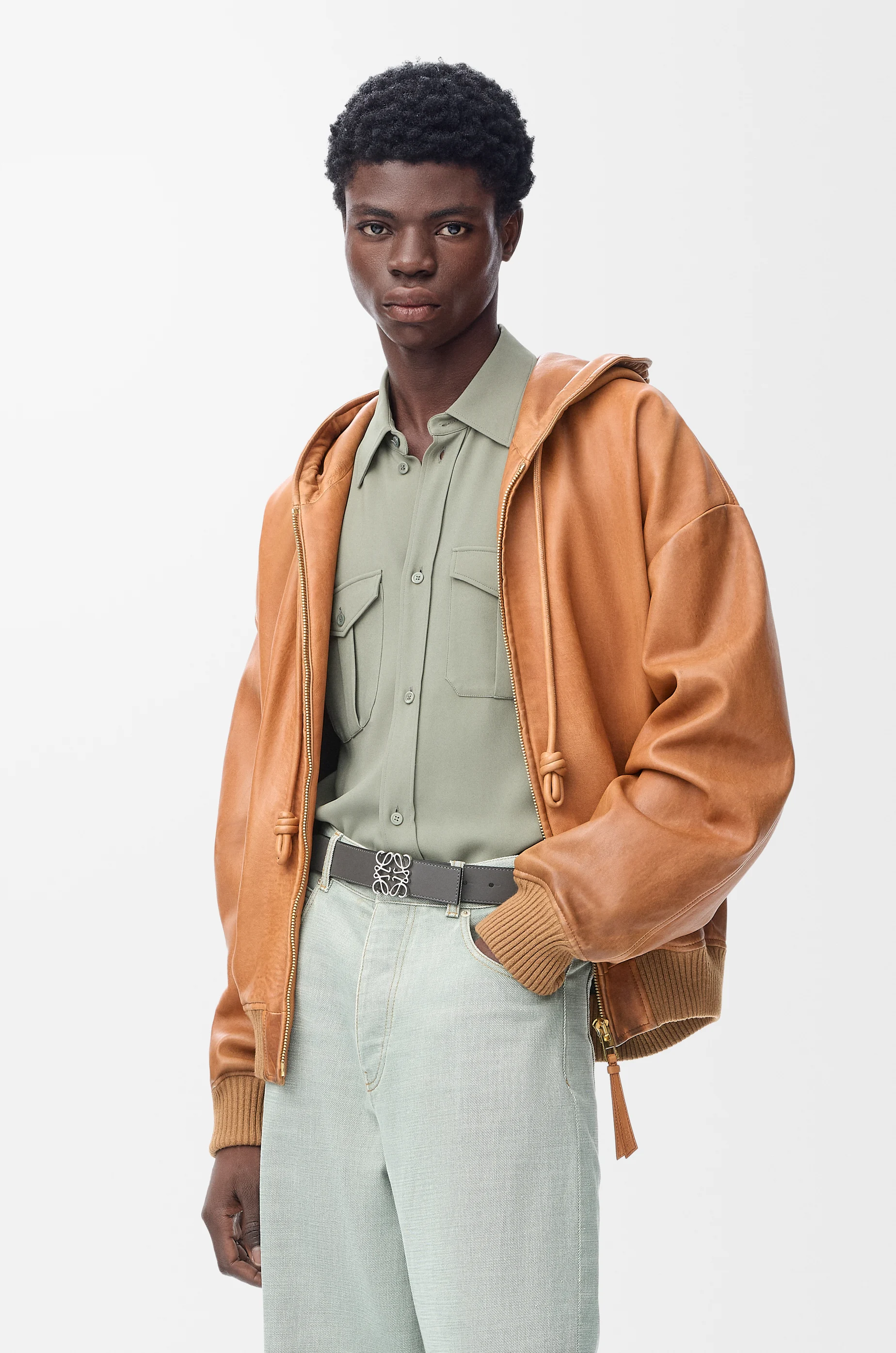 LOEWE リバーシブル アナグラム ベルト（スムースカーフ） ダークグレー/ダークシガー/パラジウム