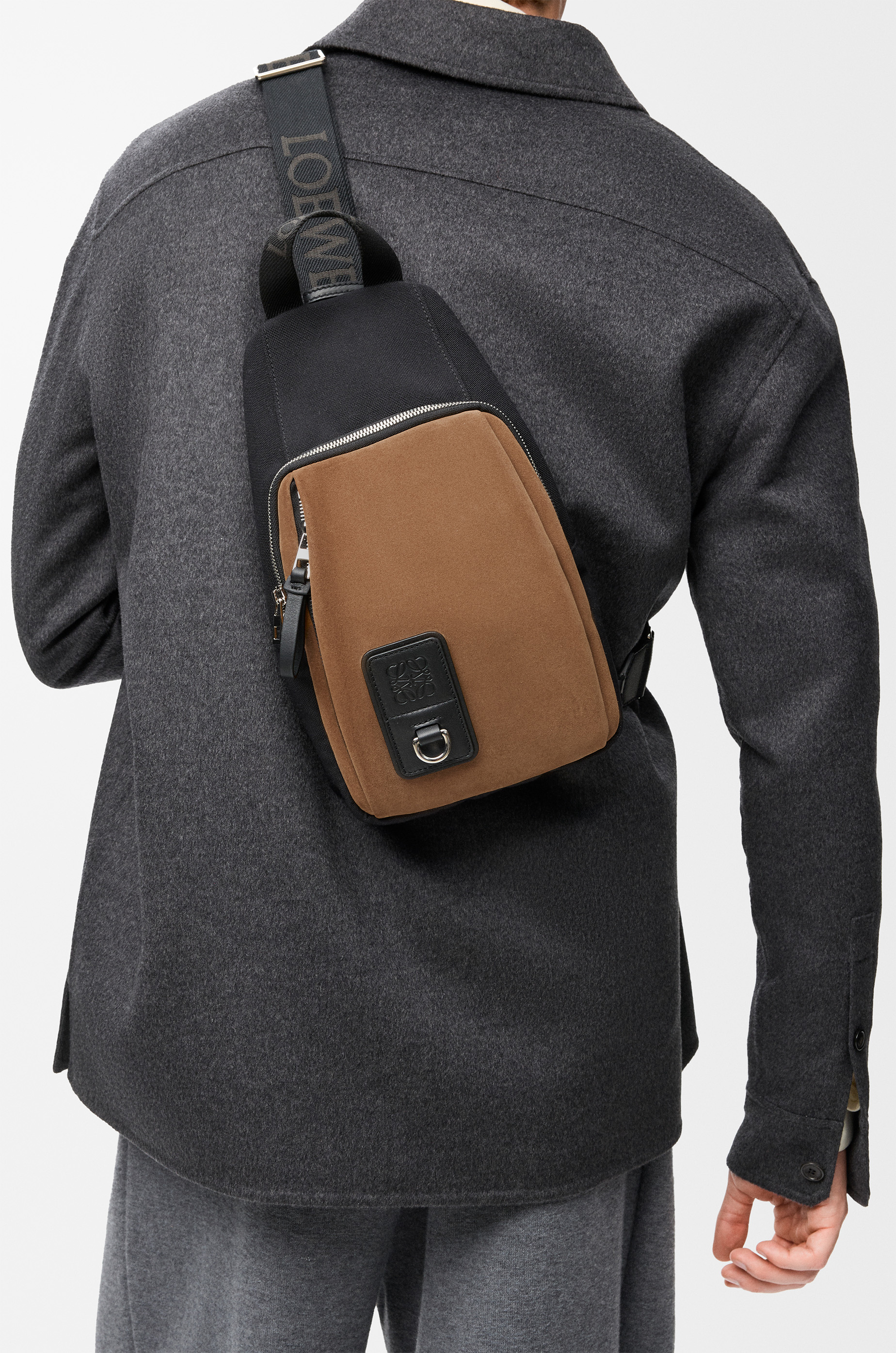 LOEWE Flex sling in canvas and suede Black/Dark Gold