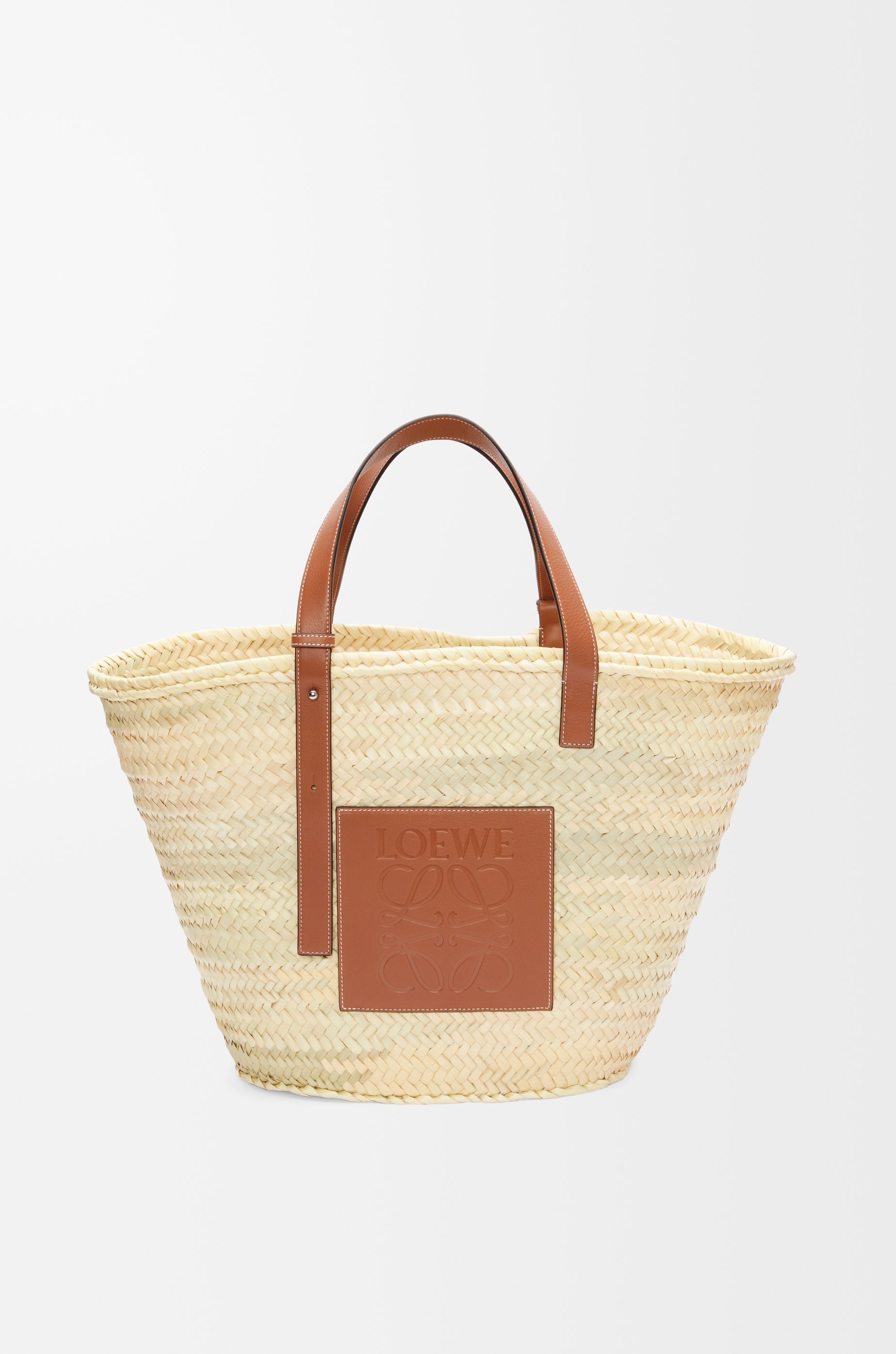 Loewe Large Basket Bag in Palm Leaf and Calfskin, Beige, * Inventory Confirmation Required