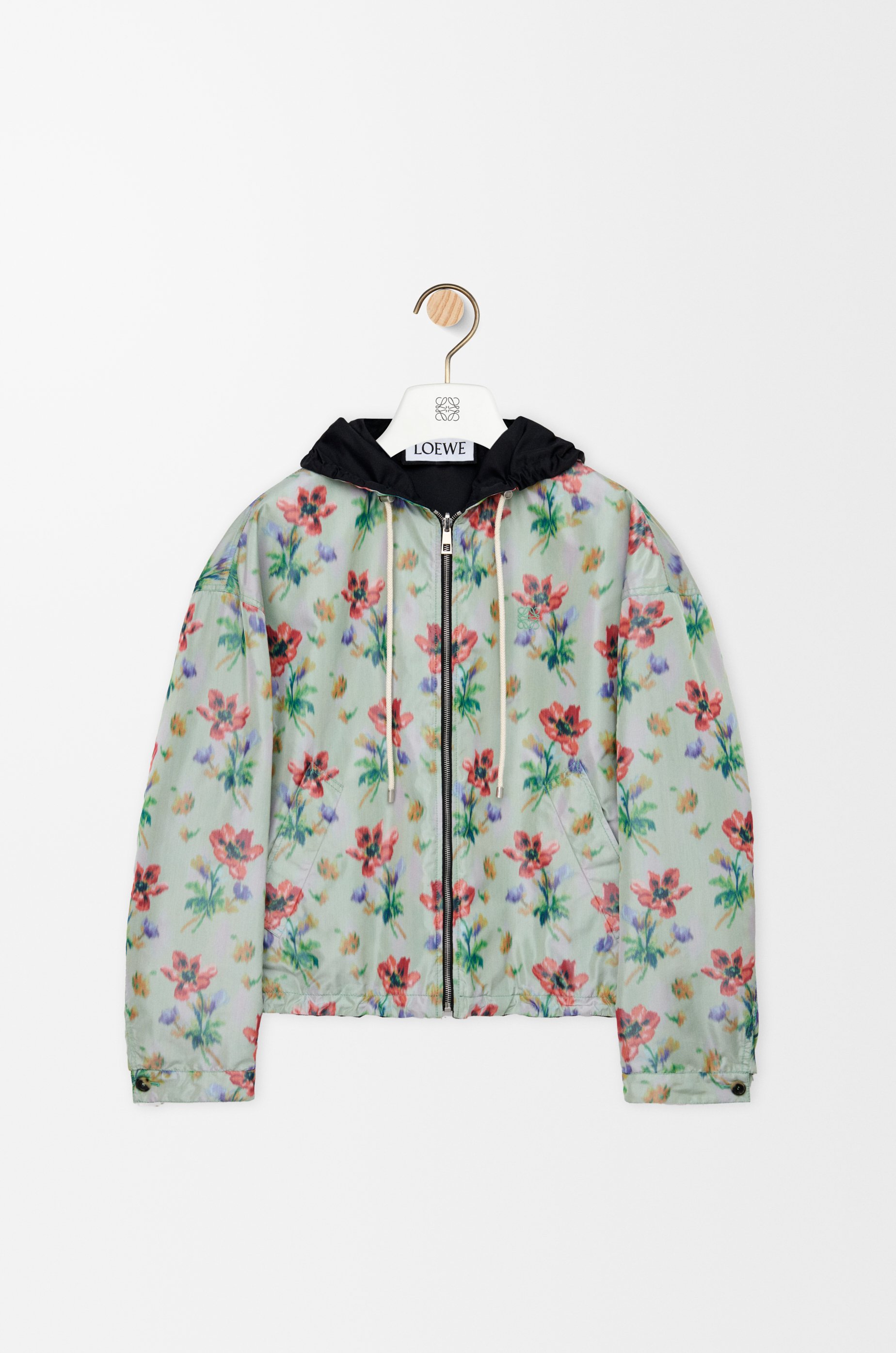 新作☆LOEWE フード付 花柄 ジャケット レギュラー丈 S359Y02XEJ Hooded jacket in silk blend taffeta White - LOEWE