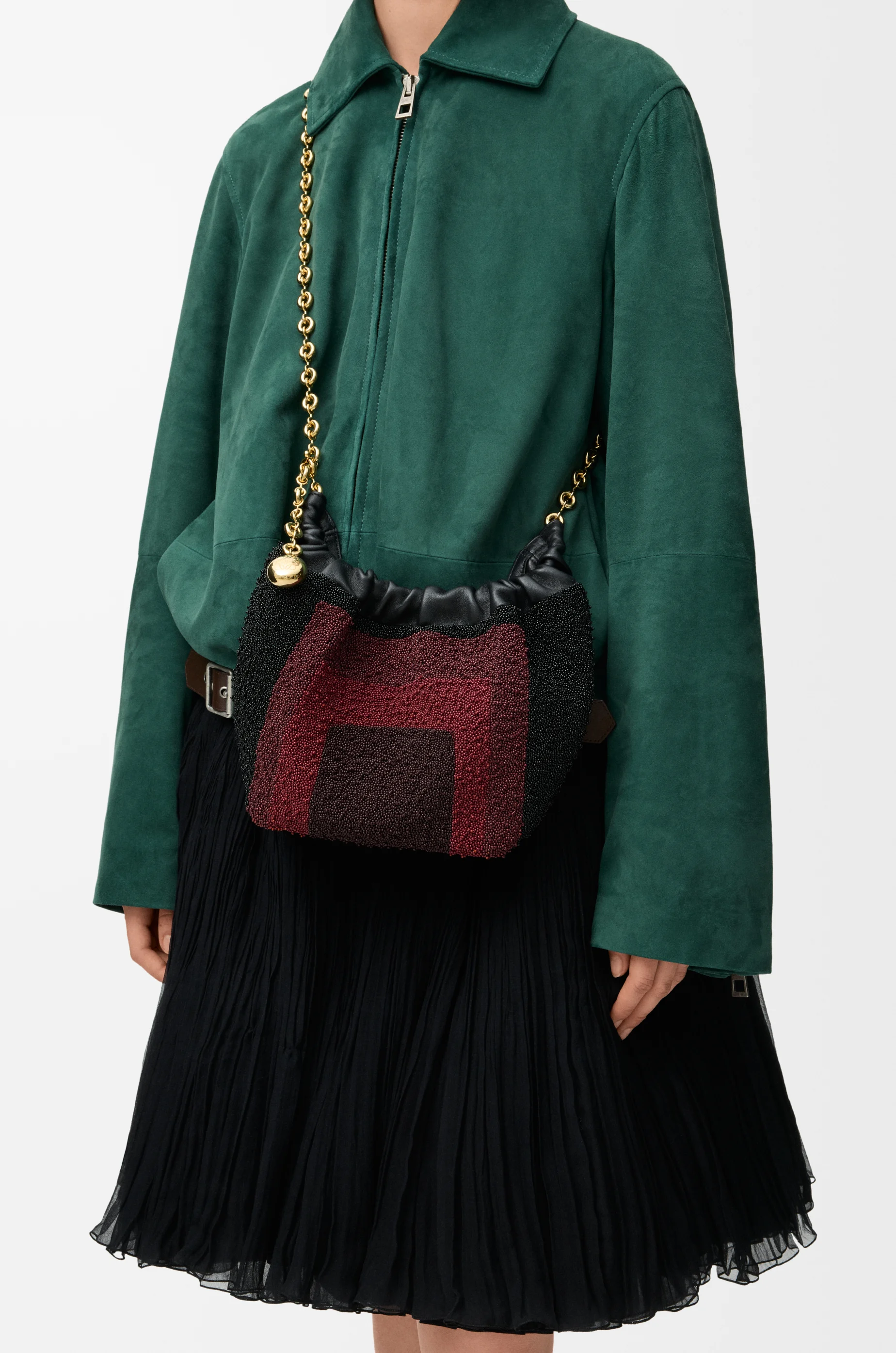 LOEWE Mini Squeeze bag in beaded leather Black/Burgundy